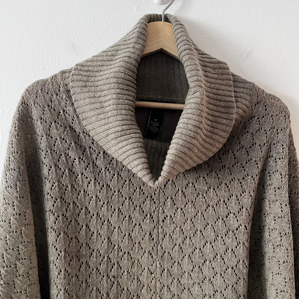 Marina Luna Wool Rabbit‎ Hair Blend Cowl Neck Sweater Tan Knit size medium